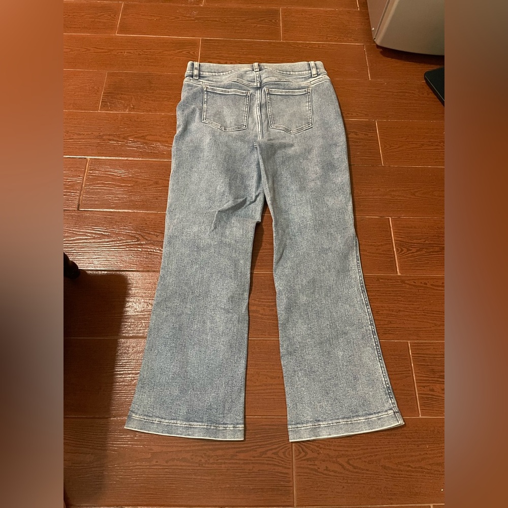 Spanx kick flare jeans indigo sky blue jeans LARGE back pockets pull on cotton - Picture 7 of 16